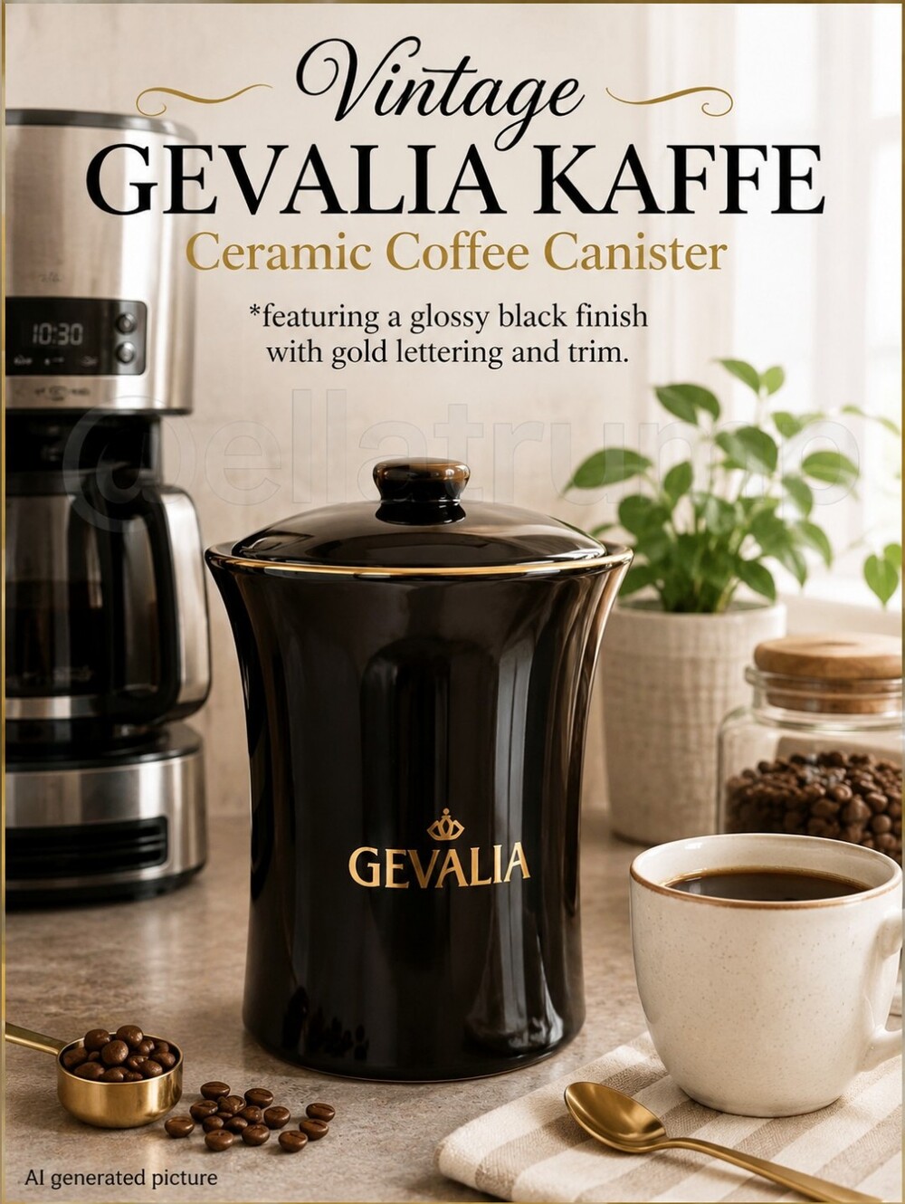 Vintage Gevalia Kaffe Ceramic Coffee Canister 8x6"
